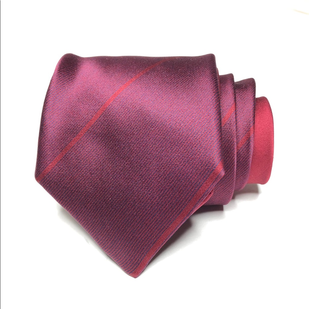 Stefano Ricci Slim Wine Burgundy Stripe Silk Tie